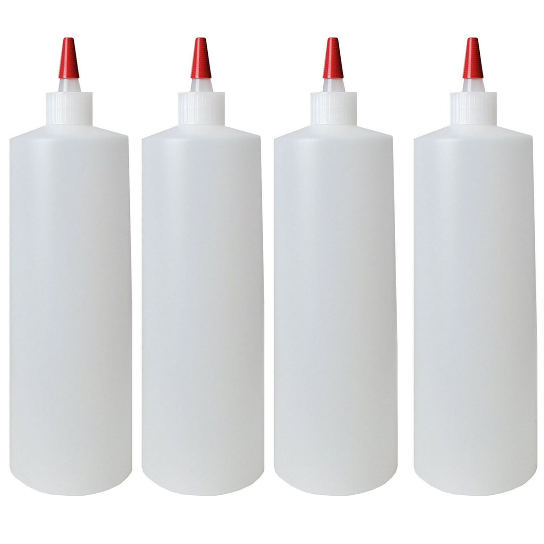 kelkaa 32oz 28/410 HDPE Plastic Bottles with Long Red Tip Caps (Pack of 4)