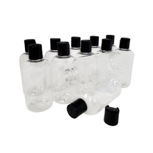 Load image into Gallery viewer, kelkaa 8oz Boston Round Clear PET Plastic Bottles with Black Press Caps (Pack of 12)