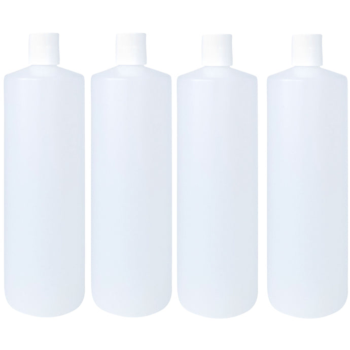 kelkaa 32oz HDPE Plastic Cylinder Squeeze Bottles with White Press Caps 28/410 (Pack of 4)