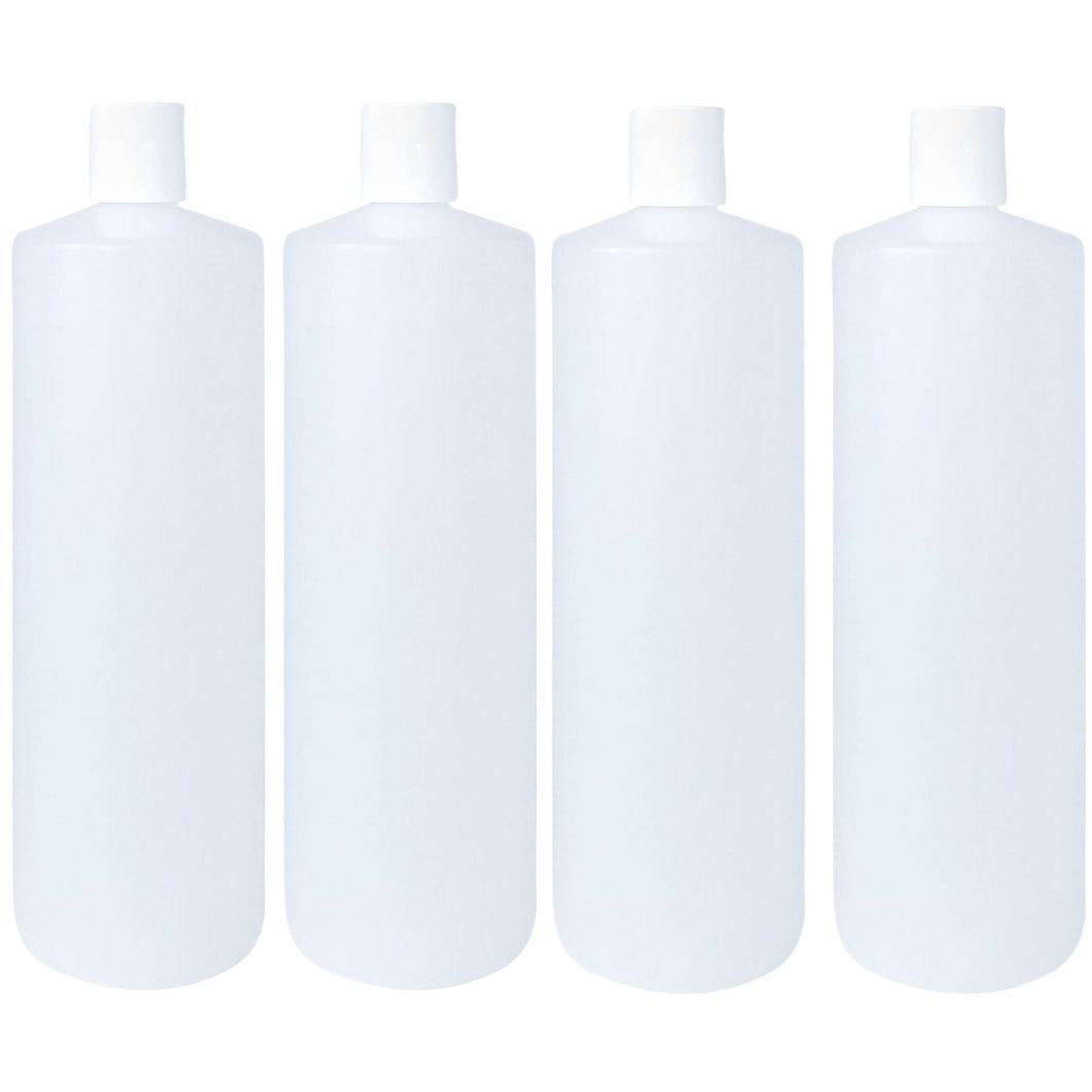 kelkaa 32oz HDPE Plastic Cylinder Squeeze Bottles with White Press Caps 28/410 (Pack of 4)