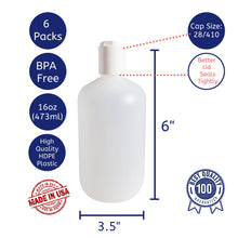 Load image into Gallery viewer, kelkaa 16oz Boston Round Plastic Bottles with White Press Caps - 28/410 Size (Pack of 6)