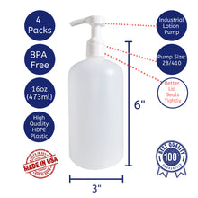 Load image into Gallery viewer, kelkaa 16oz Boston Round Bottles with White Smooth Lotion Pump - 28/410 (Pack of 4)