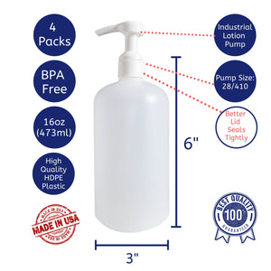 kelkaa 16oz Boston Round Bottles with White Smooth Lotion Pump - 28/410 (Pack of 4)