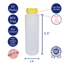 Load image into Gallery viewer, kelkaa 8oz HDPE Plastic Squeeze Bottles with Yellow Flip Top Caps