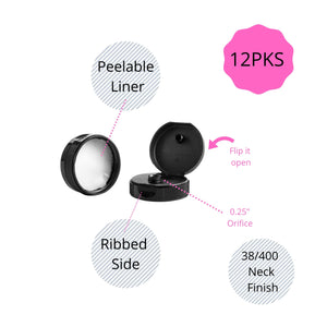kelkaa Caps Black Flip Top Caps with Pressure Sensitive Foam Liner 38/400 (Pack of 12)