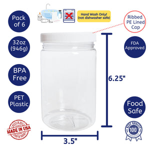 kelkaa 32oz PET Plastic Jars - Pack of 6