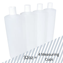 Load image into Gallery viewer, kelkaa 32oz HDPE Plastic Cylinder Squeeze Bottles with White Press Caps 28/410 (Pack of 4)