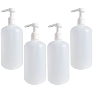 kelkaa 32oz Boston Round Plastic Bottles with White Smooth Lotion Pump - 28/410 (Pack of 4)