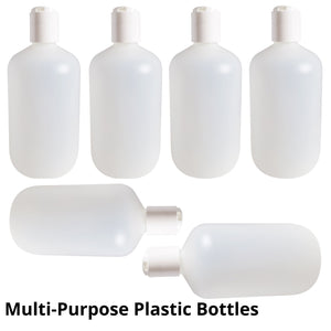 kelkaa 16oz Boston Round Plastic Bottles with White Press Caps - 28/410 Size (Pack of 6)