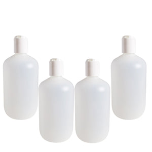kelkaa 32oz Boston Round Plastic Bottles with White Press Caps - 28/410 Size (Pack of 4)