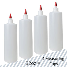 Load image into Gallery viewer, kelkaa 32oz 28/410 HDPE Plastic Bottles with Long Red Tip Caps (Pack of 4)