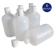Load image into Gallery viewer, kelkaa 16oz Boston Round Plastic Bottles with White Press Caps - 28/410 Size (Pack of 6)