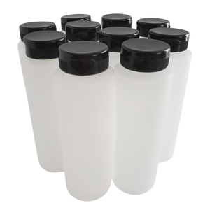 kelkaa 8oz HDPE Plastic Squeeze Bottles with Black Flip Top Caps