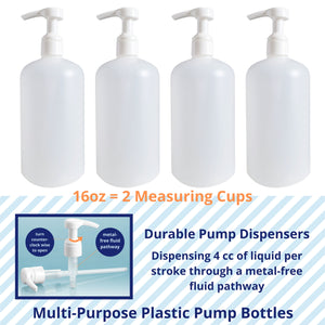 kelkaa 16oz Boston Round Bottles with White Smooth Lotion Pump - 28/410 (Pack of 4)