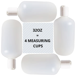 kelkaa 32oz Boston Round Plastic Bottles with White Press Caps - 28/410 Size (Pack of 4)