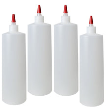 Load image into Gallery viewer, kelkaa 32oz 28/410 HDPE Plastic Bottles with Long Red Tip Caps (Pack of 4)