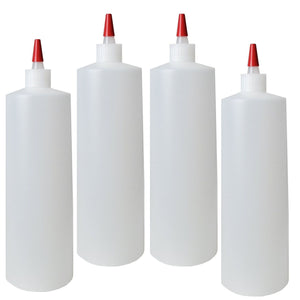 kelkaa 32oz 28/410 HDPE Plastic Bottles with Long Red Tip Caps (Pack of 4)