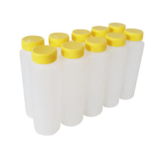 Load image into Gallery viewer, kelkaa 8oz HDPE Plastic Squeeze Bottles with Yellow Flip Top Caps