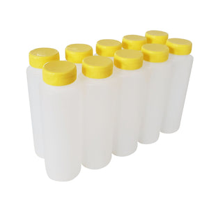 kelkaa 8oz HDPE Plastic Squeeze Bottles with Yellow Flip Top Caps
