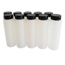 Load image into Gallery viewer, kelkaa 8oz HDPE Plastic Squeeze Bottles with Black Flip Top Caps