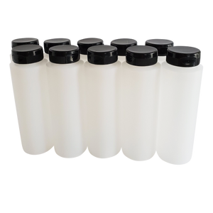 kelkaa 8oz HDPE Plastic Squeeze Bottles with Black Flip Top Caps