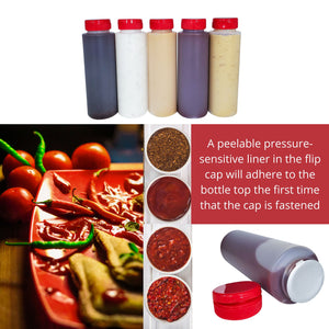 kelkaa 8oz HDPE Plastic Squeeze Bottles with Red Flip Top Caps