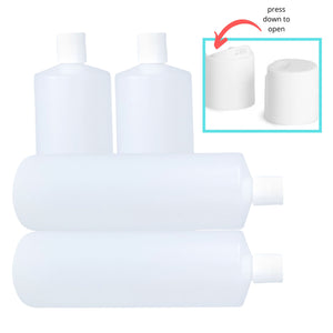 kelkaa 32oz HDPE Plastic Cylinder Squeeze Bottles with White Press Caps 28/410 (Pack of 4)
