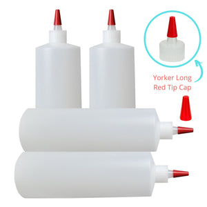 kelkaa 32oz 28/410 HDPE Plastic Bottles with Long Red Tip Caps (Pack of 4)