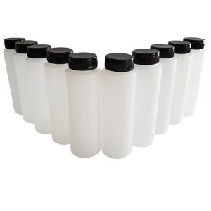 kelkaa 8oz HDPE Plastic Squeeze Bottles with Black Flip Top Caps