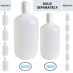 kelkaa 16oz Boston Round Plastic Bottles with White Press Caps - 28/410 Size (Pack of 6)