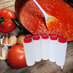 kelkaa 8oz HDPE Plastic Squeeze Bottles with Red Flip Top Caps