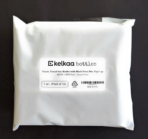 kelkaa 1oz HDPE Plastic Bottles with Black Press Caps (Pack of 12)
